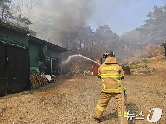 본문 이미지 - 지난달 22일 경북 의성 안평면 석탑2리에서 소방관이 진화하는 모습. (경북소방본부 제공. 재판매 및 DB 금지) 2025.3.22/뉴스1 