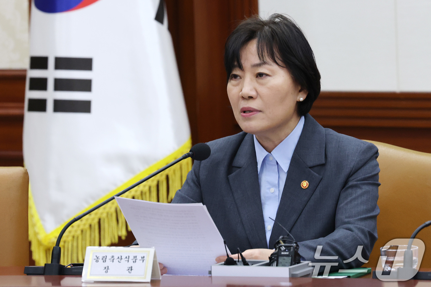 (서울=뉴스1) 임세영 기자 = 송미령 농림축산식품부 장관이 2일 서울 종로구 정부서울청사에서 열린 경제관계장관회의에서 발언을 하고 있다. 2025.4.2/뉴스1