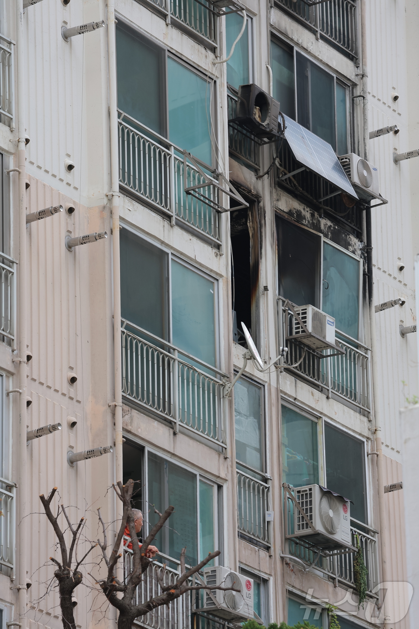 (서울=뉴스1) 박정호 기자 = 21일 서울 관악구 봉천동의 한 아파트에서 불이 나 인근 가구 주민이 창 밖으로 화재 현장을 바라보고 있다.소방당국에 따르면 이날 오전 8시 17분 …