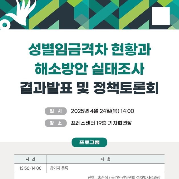 인권위, 성별임금격차 실태조사 결과 발표 및 정책토론회