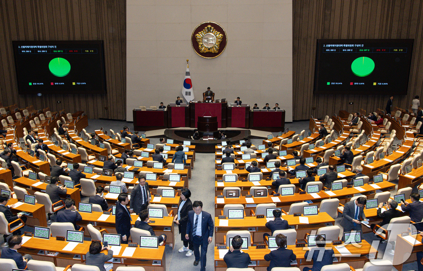 (서울=뉴스1) 이재명 기자 = 24일 오전 서울 여의도 국회 본회의장에서 열린 제242회 국회(임시회) 제6차 본회의에서 산불피해지원대책 특별위원회 구성의 건이 가결되고 있다. …