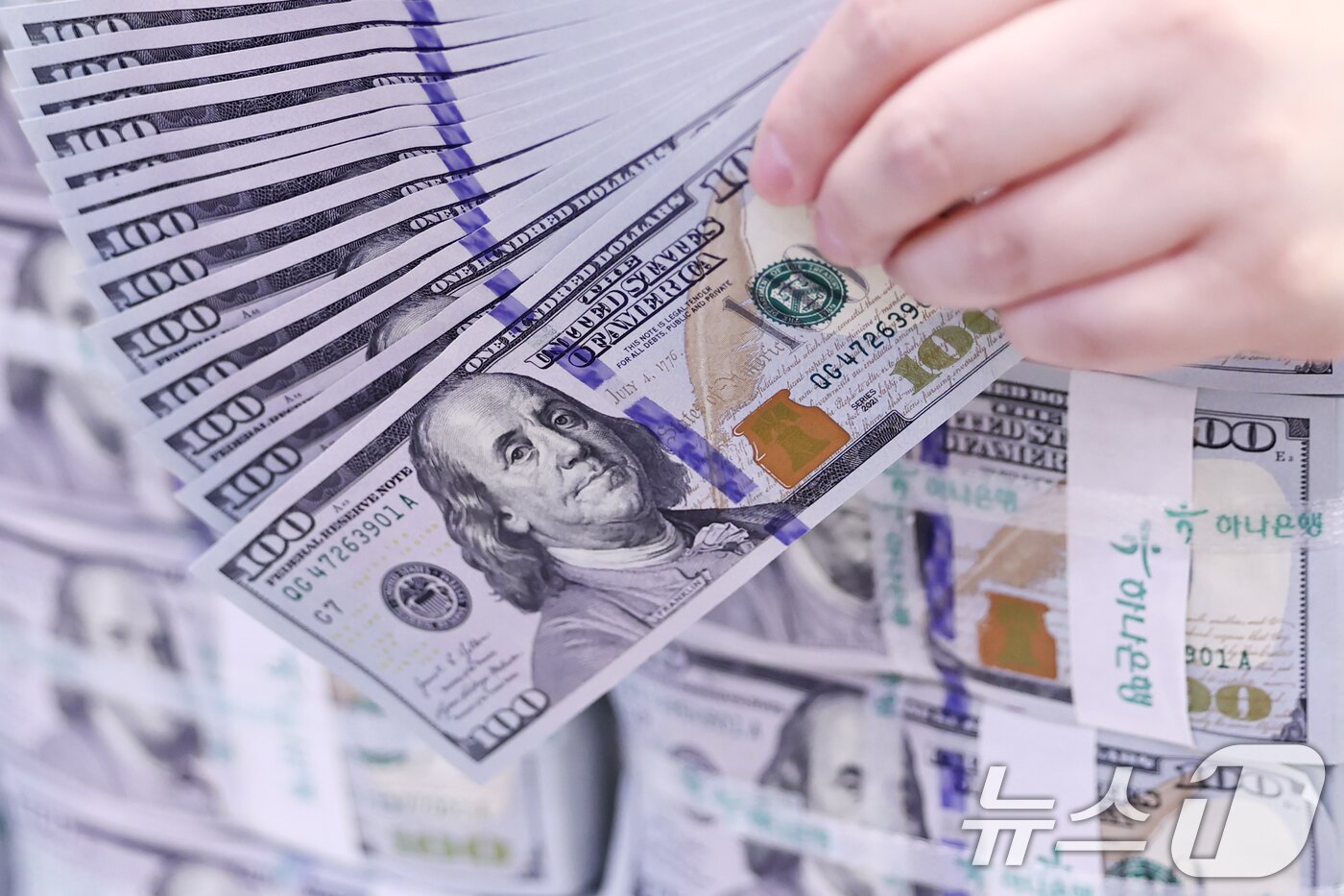 본문 이미지 - 서울 중구 하나은행 위변조대응센터에서 직원이 100달러 지폐를 살펴보고 있다. /뉴스1 ⓒ News1 민경석 기자