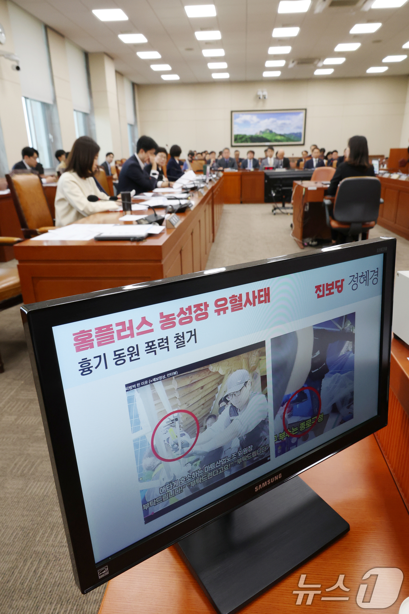 (서울=뉴스1) 이광호 기자 = 정혜경 진보당 의원이 25일 오전 서울 여의도 국회에서 열린 환경노동위원회 전체회의에서 홈플러스 농성장 흉기 동원한 폭력철거 상황에 대해 발언하며 …