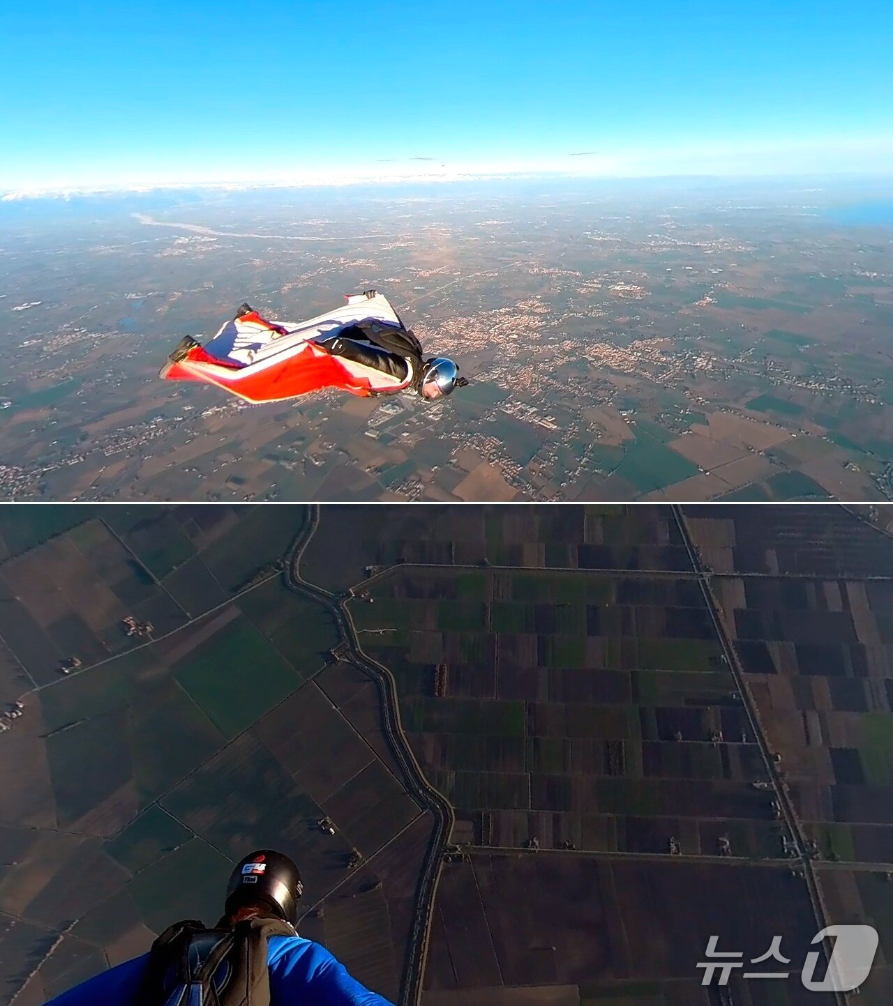 본문 이미지 - 메타퀘스트3 스카이다이빙 콘텐츠 체험 모습 ⓒ News1 김민석 기자