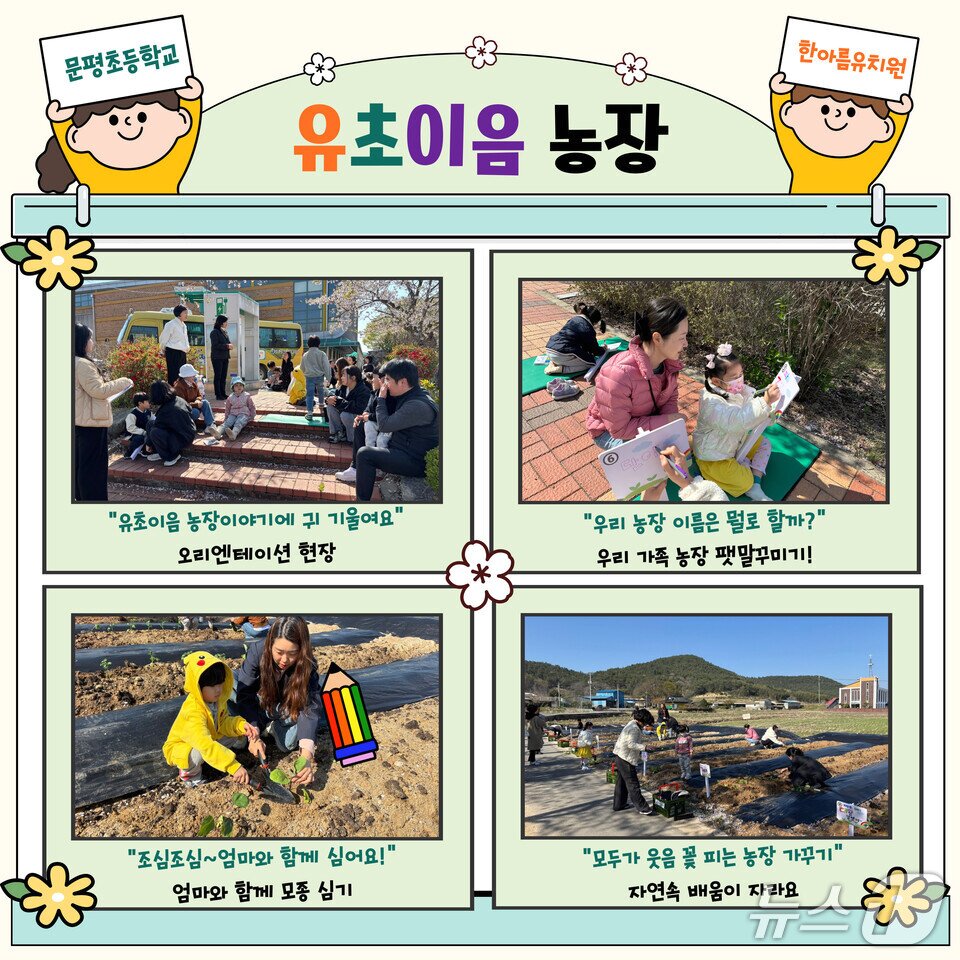 본문 이미지 - 한아름유치원·문평초등학교의 유·초이음 농장 활동 장면&#40;전남도교육청 제공, 재판매 및 DB 금지&#41;