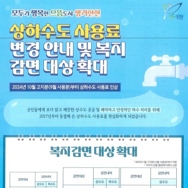 진천군, 상수도 요금 복지감면 대상자 확대