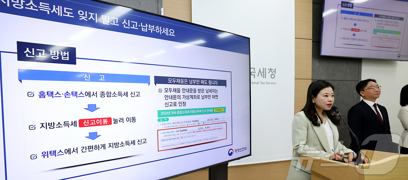 (세종=뉴스1) 김기남 기자 = 김민정 행정안전부 지방소득소비세제과장이 28일 세종시 정부세종청사 국세청에서 5월 국세인 종합소득세를 신고·납부하는 납세자의 개인지방소득세 지신고· …