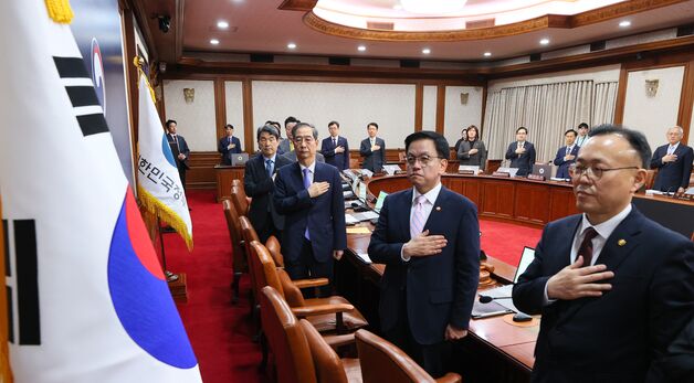 국기에 대한 경례하는 한덕수 권한대행