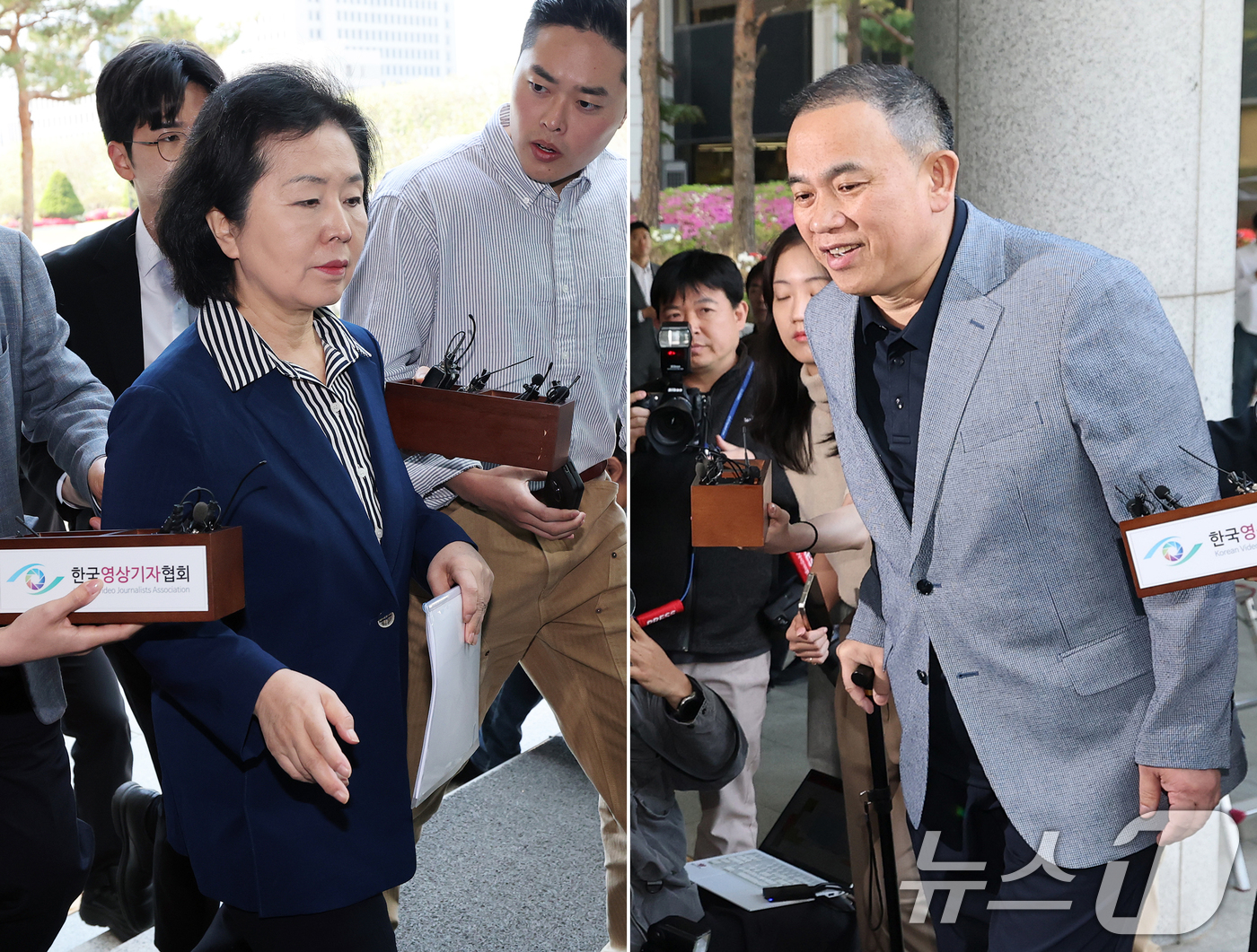 (서울=뉴스1) 오대일 기자 = 윤석열 전 대통령 부부 공천 개입 의혹의 핵심 인물인 명태균 씨와 참고인 신분으로 소환된 김영선 전 의원이 29일 오전 검찰 조사를 받기 위해 서울 …