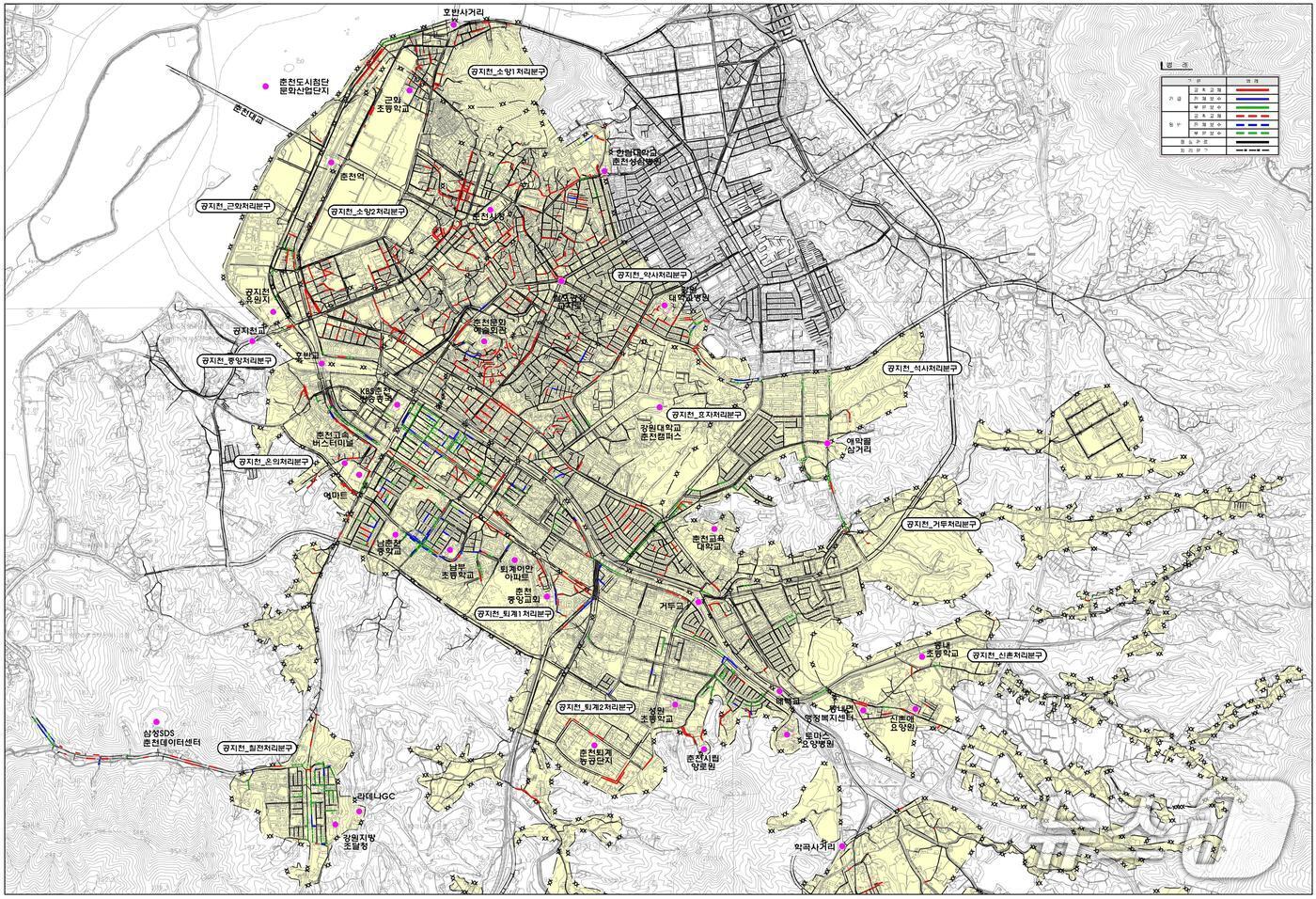 본문 이미지 - 춘천시 도심지 하수관로 정비대상 현황.(춘천시 제공, 재판매 및 DB금지)