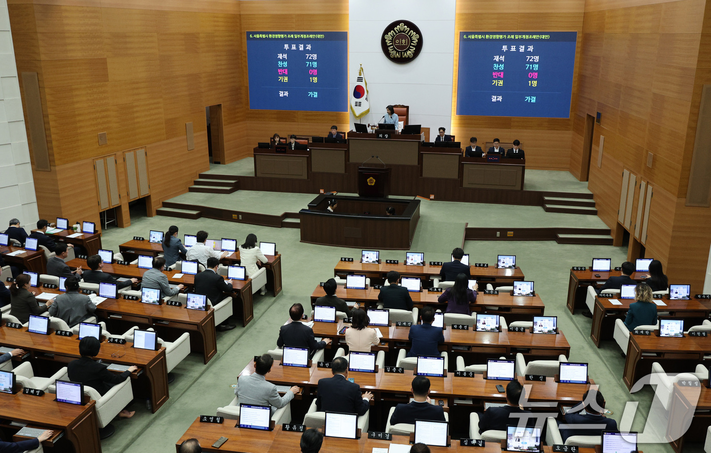 (서울=뉴스1) 신웅수 기자 = 30일 오후 서울 중구 서울시의회에서 제330회 임시회 본회의가 열리고 있다. 2025.4.30/뉴스1