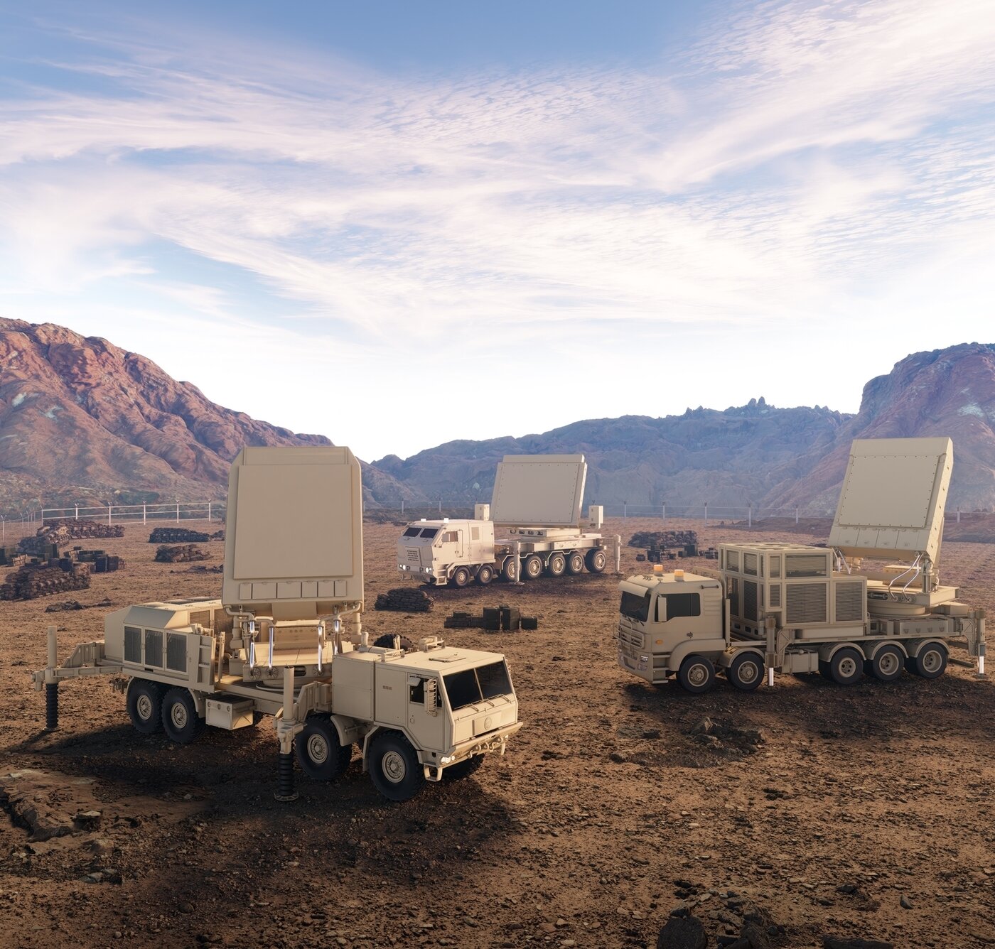 본문 이미지 - 한화시스템의 지대공 유도무기 다기능레이다(MFR) 라인업. 왼쪽부터 중거리 지대공 유도무기체계 다기능레이다(M-SAM-II MFR), 장거리 지대공 유도무기체계 다기능레이다(L-SAM MFR), 장사정포요격체계 다기능레이다(LAMD MFR)<자료사진>(한화시스템 제공). 2025.04.30.