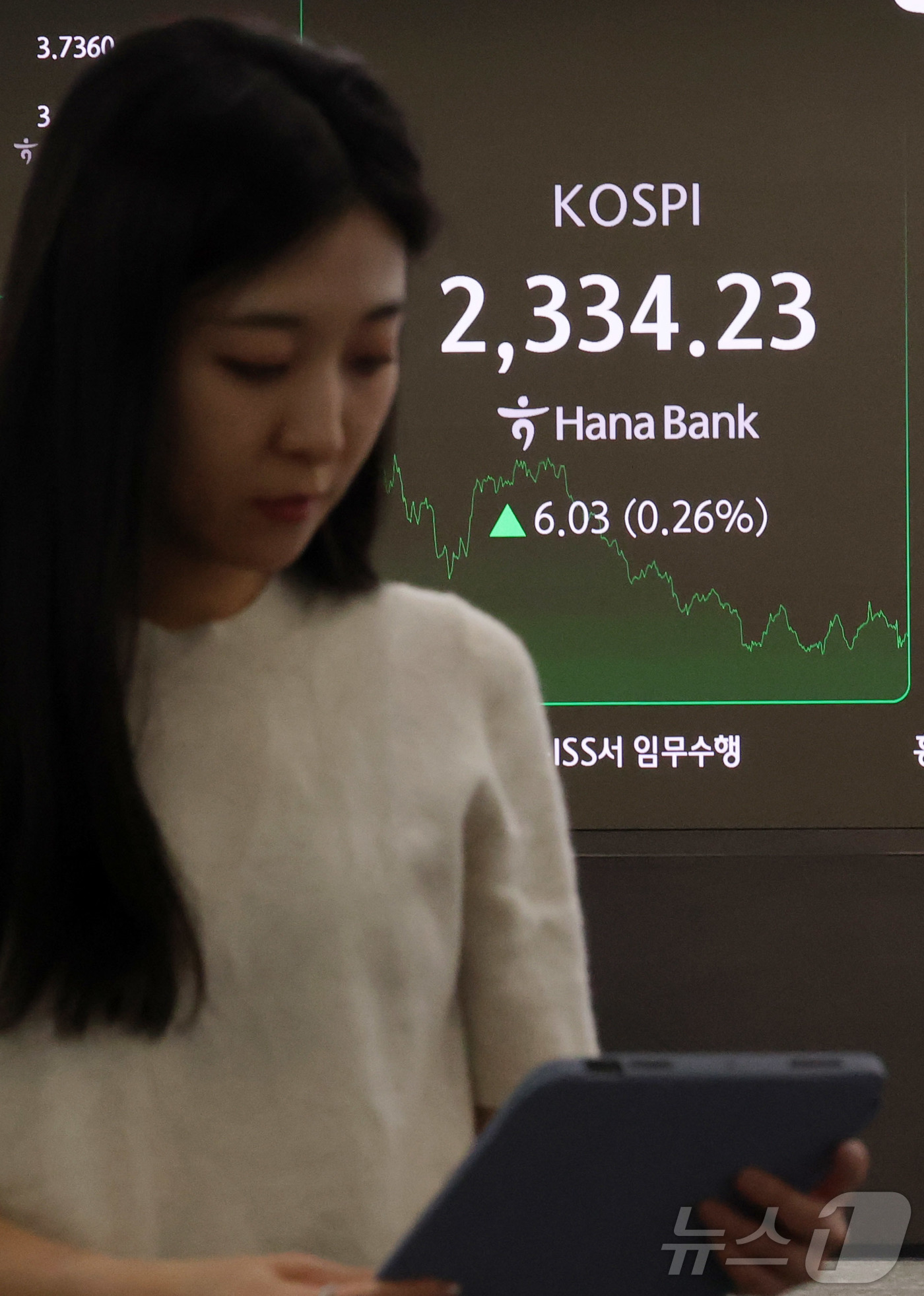 (서울=뉴스1) 박세연 기자 = 8일 서울 중구 하나은행 딜링룸 전광판에 종가 현황이 표시돼 있다.이날 코스피는 전 거래일 종가와 비교해 포인트6.03(p)(0.26%) 상승한 2 …
