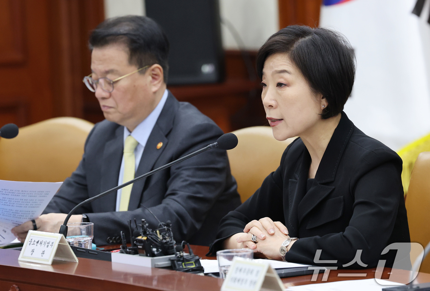 (서울=뉴스1) 임세영 기자 = 오영주 중소벤처기업부 장관이 9일 서울 종로구 정부서울청사에서 열린 경제관계장관회의 겸 산업경쟁력강화 관계장관회의에서 발언을 하고 있다. 2025. …
