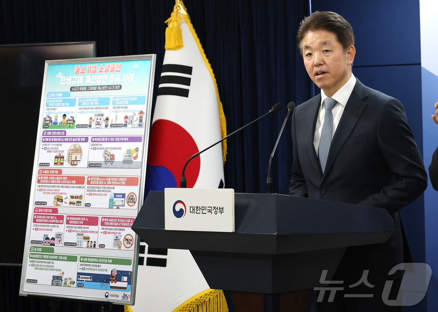 (서울=뉴스1) 임세영 기자 = 손동균 국무조정실 규제조정실장이 9일 서울 종로구 정부서울청사에서 중소기업·소상공인 민생규제 개선방안 관련 브리핑을 하고 있다. 2025.4.9/뉴 …