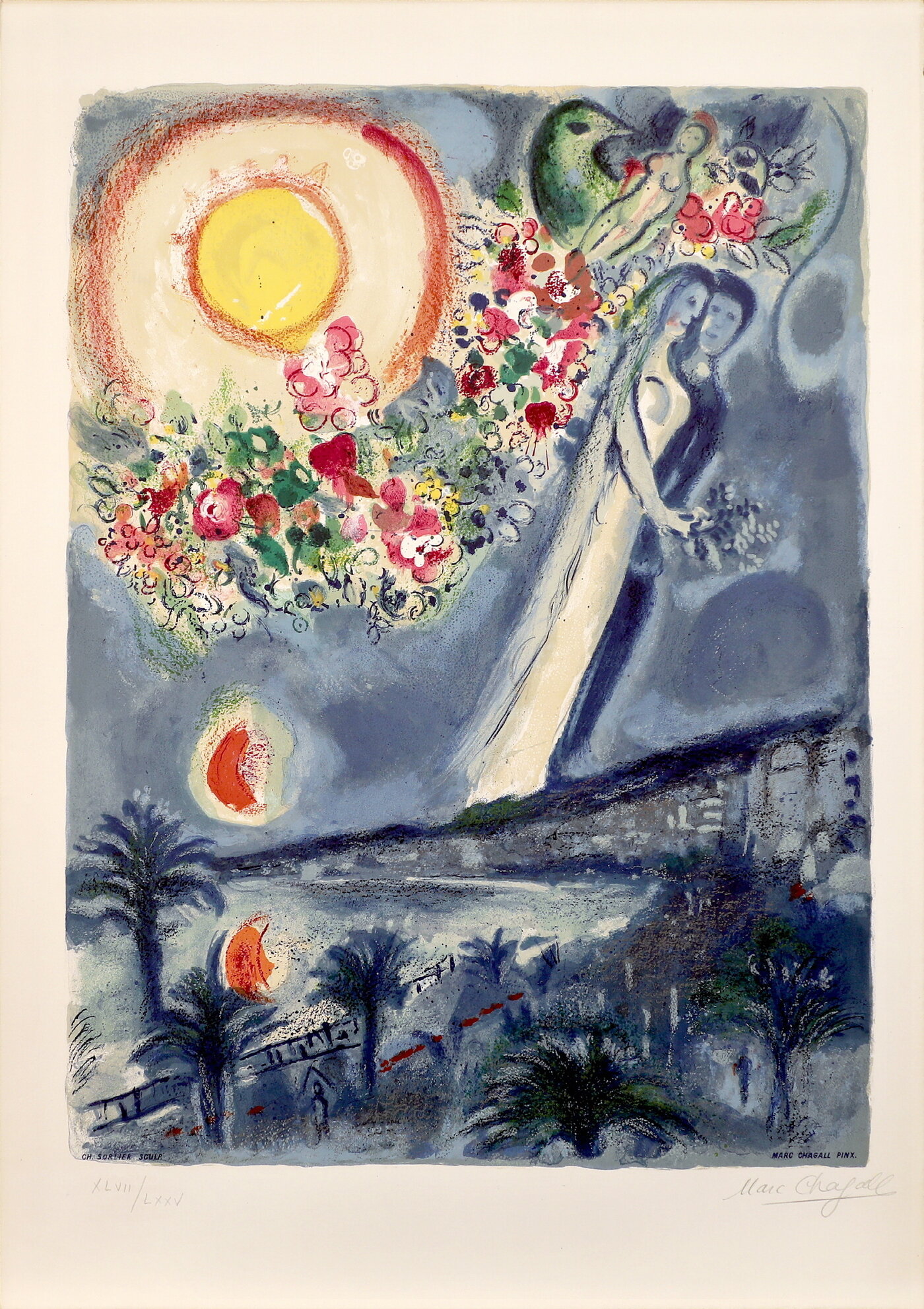 본문 이미지 - Marc Chagall, Fiances dans le ciel de Nice, 1967, Lithographs printed in colours. ⓒ Chagall &reg;, by SIAE 2025. 