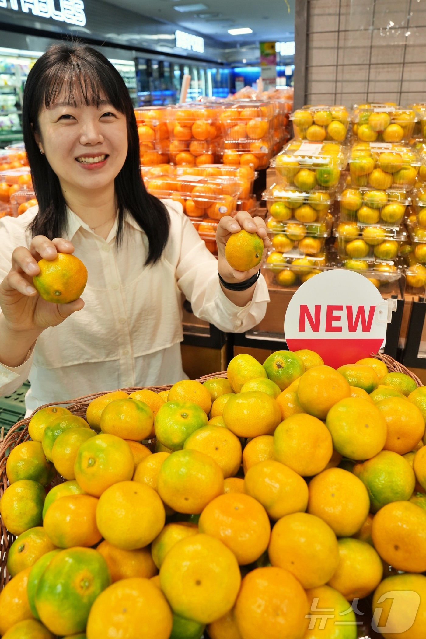 (서울=뉴스1) = 롯데마트는 1일부터 올해 첫 수확한 ‘제주 GAP 하우스 감귤(500g/팩)’ 판매한다고 밝혔다. 사진은 롯데마트 제타플렉스 잠실점 과일 코너에서 하우스 감귤을 …