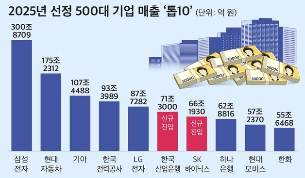 매출 500대 기업, 33곳 교체…산업은행·SK하이닉스, '톱10' 진입