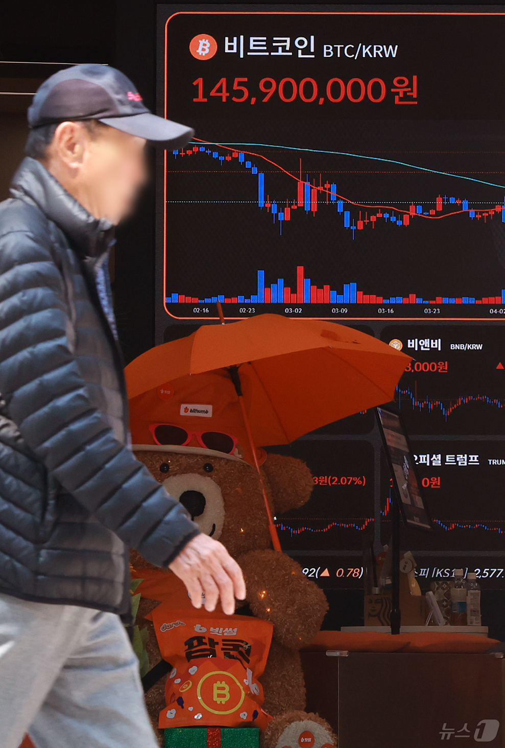 (서울=뉴스1) 김진환 기자 = 12일 서울 서초구 빗썸라운지 강남점 전광판에 비트코인 등 가상자산 시세가 표시되고 있다. 비트코인이 10만 달러를 다시 돌파한 이후 10만 500 …