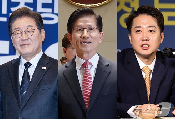 본문 이미지 -  이재명 더불어민주당 대선 후보, 김문수 국민의힘 대선 후보, 이준석 개혁신당 대선 후보.ⓒ News1