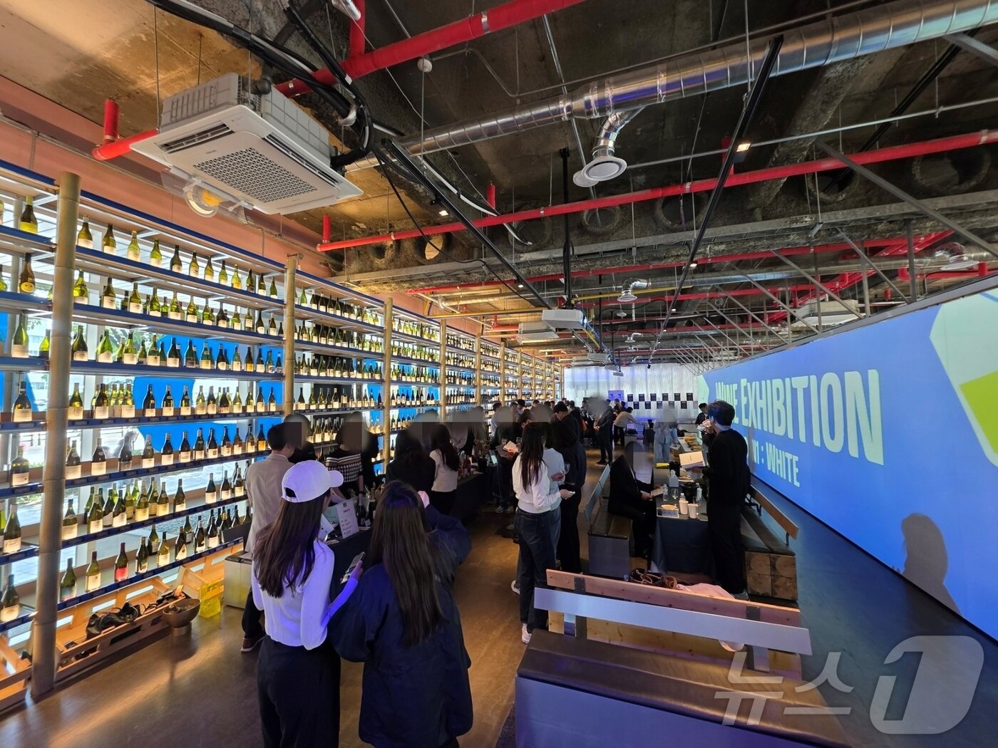 본문 이미지 - 하이트진로가 12일 서울 마포구의 한 와인바에서 와인 사업자 대상 B2B 시음회를 진행했다. 와인 도매상, 보틀샵 등 와인 관련 사업자들이 하이트진로의 화이트 와인을 시음하고 있다.ⓒ News1 이형진 기자