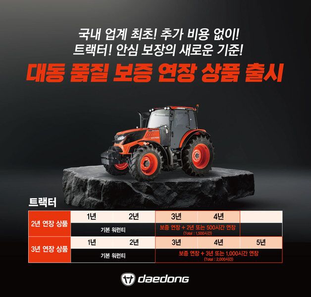 대동, 농기계 품질 보증 연장 상품 출시…최대 3년까지 연장