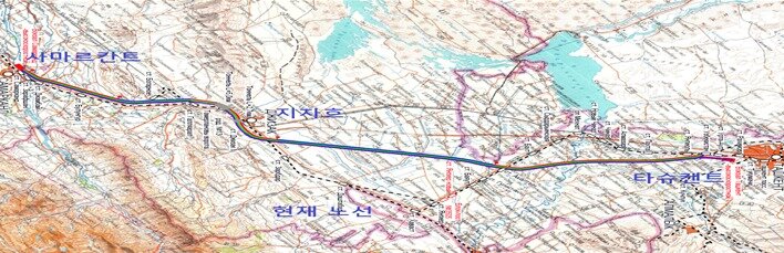 본문 이미지 - 우즈베키스탄 타슈켄트~사마르칸트 고속철도 노선도.&#40;국가철도공단 제공&#41;