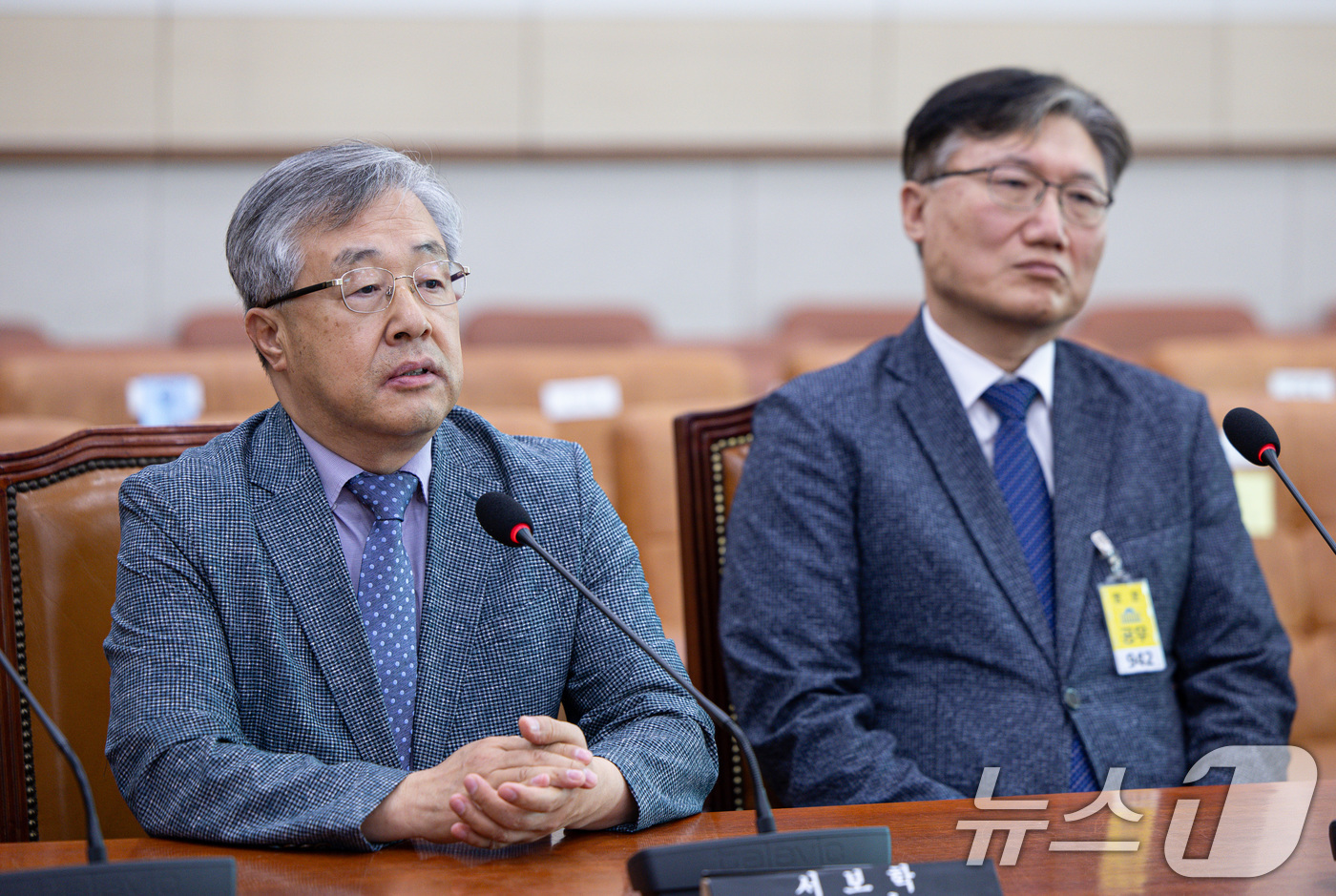 (서울=뉴스1) 이재명 기자 = 서보학 경희대학교 법학전문대학원 교수가 14일 오전 서울 여의도 국회 법제사법위원회에서 열린 조희대 대법원장 등 사법부의 대선개입 의혹 진상규명 청 …