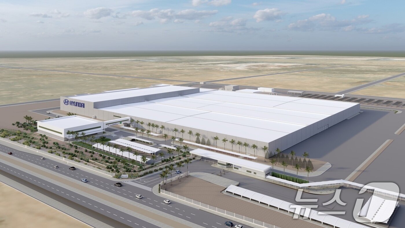 본문 이미지 - 현대차는 지난 14일(현지시간) 사우디아라비아 킹 살만 자동차 산업단지에 위치한 현대차 사우디아라비아 생산법인 부지에서 공장 착공식을 개최했다고 15일 밝혔다. 사진은 현대차 사우디 생산법인(HMMME) 공장 조감도. (현대차 제공. 재판매 및 DB 금지) 2025.5.15 ⓒ 뉴스1
