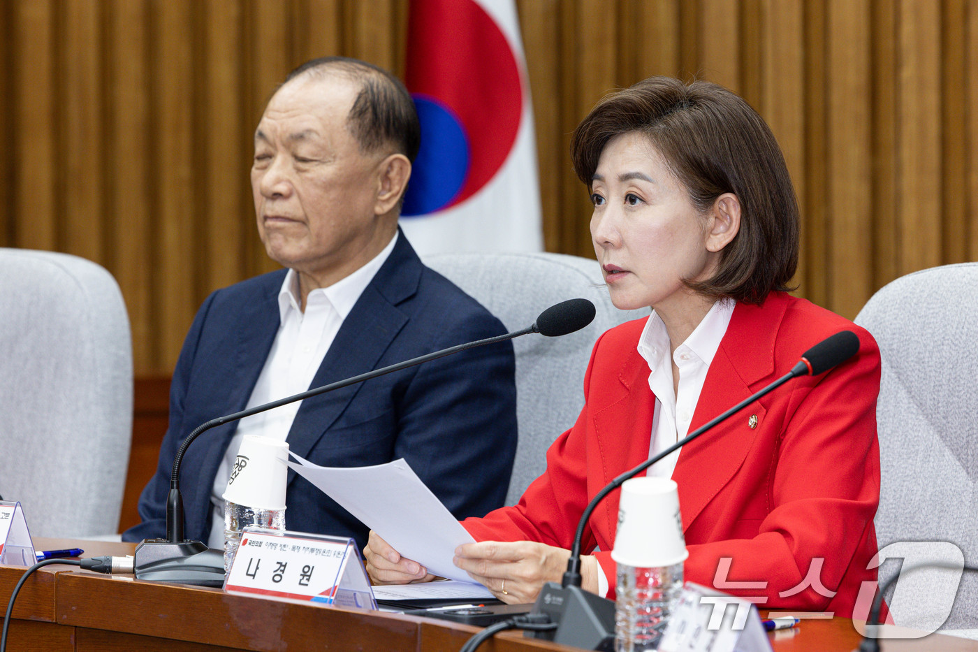 (서울=뉴스1) 이재명 기자 = 나경원 국민의힘 이재명 방탄 독재 저지 투쟁위원회 위원장이 15일 오후 서울 여의도 국회에서 열린 국민의힘 이재명 방탄 독재 저지 투쟁위원회 회의에 …