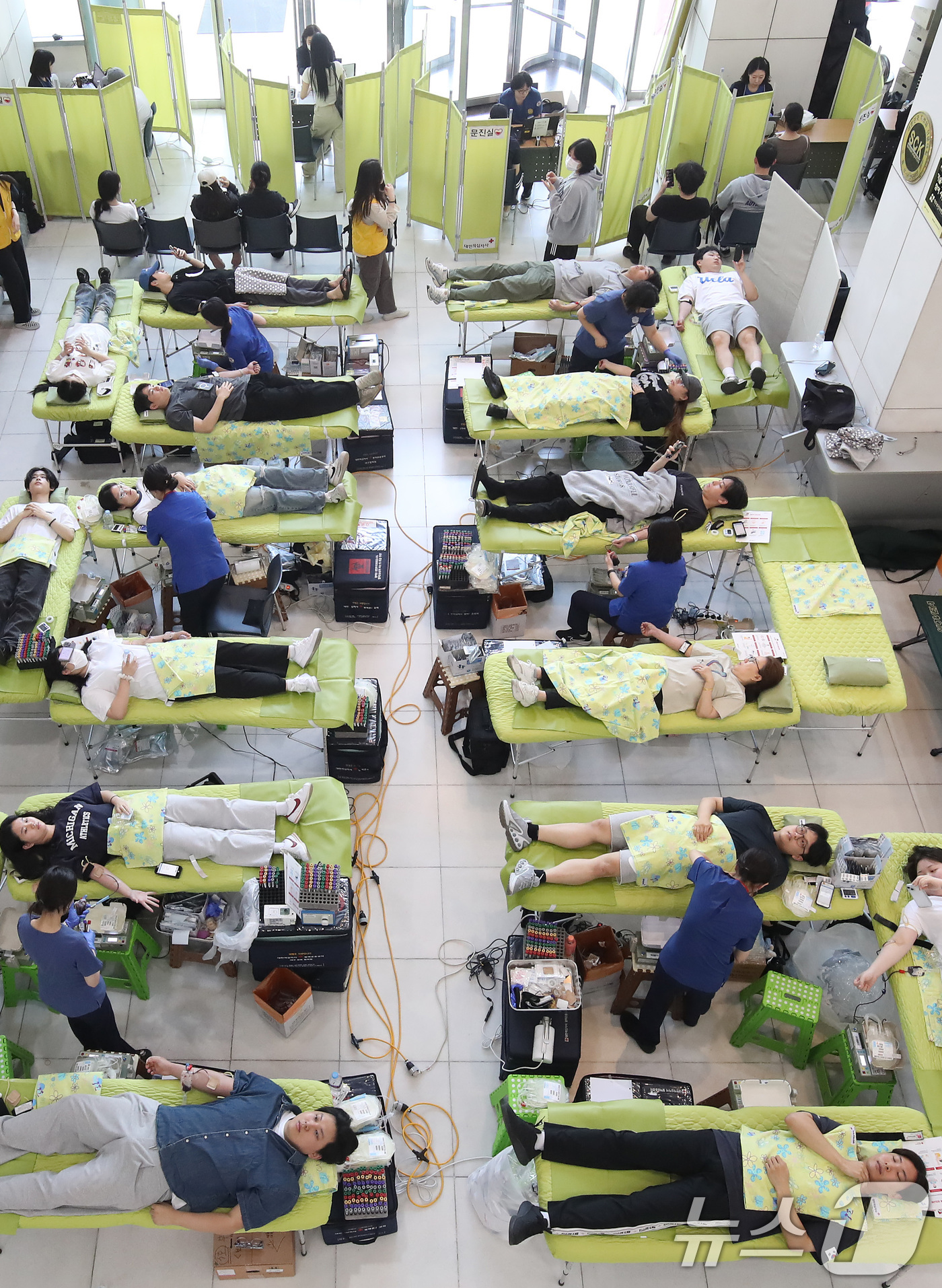 (대구=뉴스1) 공정식 기자 = 19일 오전 대구 북구 대구보건대 본관에서 열린 '제27회 헌혈 사랑 나눔 축제'를 찾은 학생들이 헌혈에 동참하고 있다.대구보건대는 1999년 '고 …