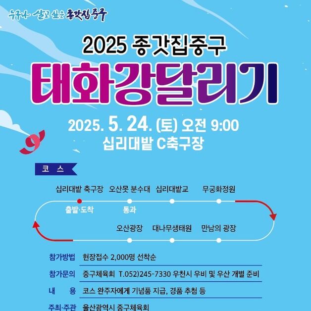 울산 중구, '종갓집중구 태화강달리기' 24일 개최…4㎞ 코스