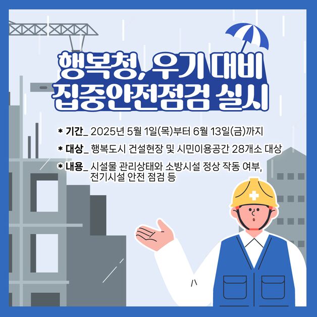 행복청, 건설현장 26곳 안전점검…우기 대비 안전사고 예방