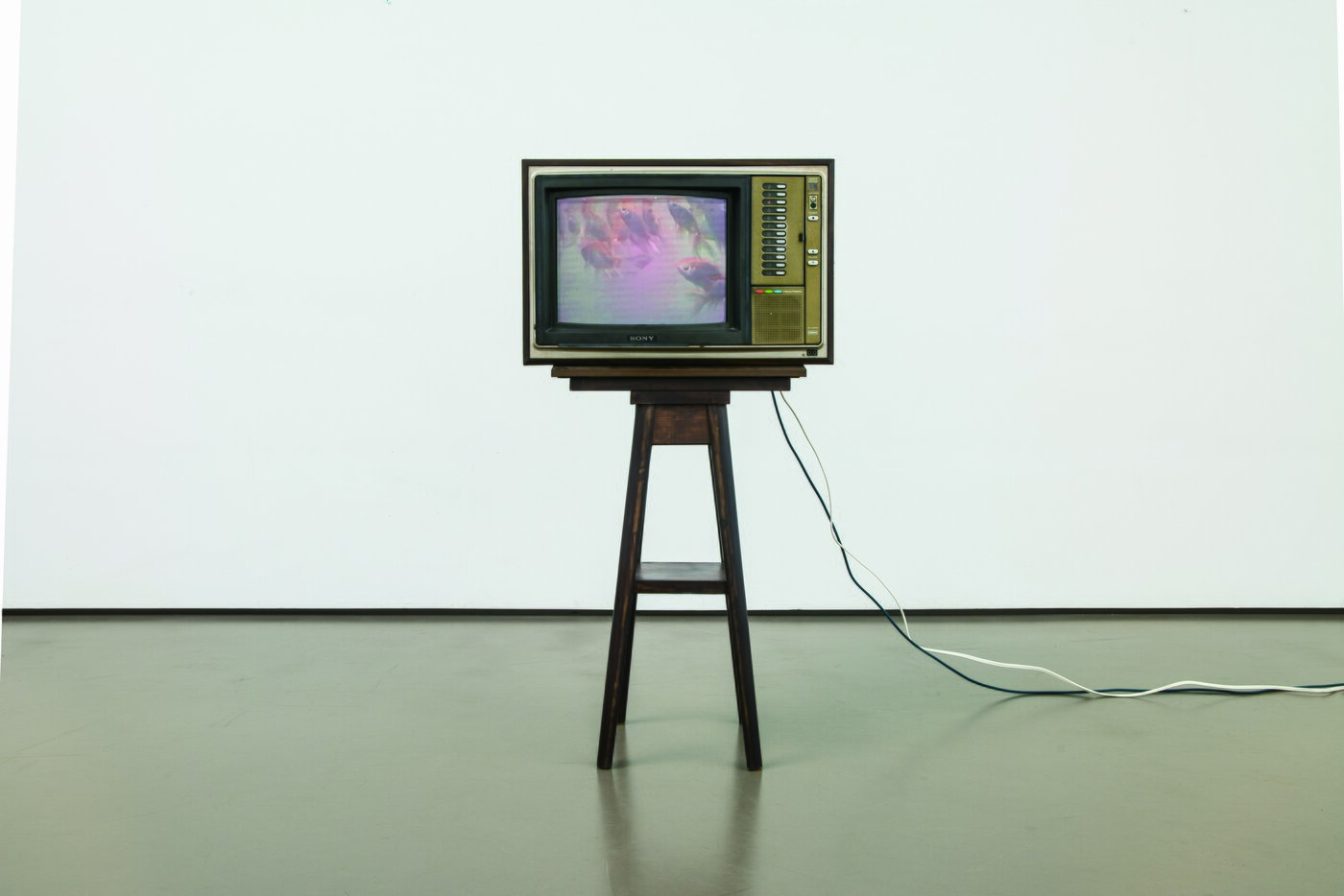 본문 이미지 - 박현기, 〈무제&#40;TV 어항&#41;〉, 1979&#40;2016 부분 재제작&#41;, 단채널 비디오, 컬러, 무음, 모니터, 나무 스툴, 82분47초, 109&times;57&times;43cm, 유일본, 서울시립미술관 소장. &#40;서울시립미술관 제&#41;