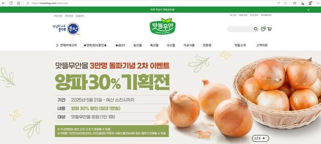 맛뜰무안몰, 고품질 양파 30% 할인전…최대 1만원 할인