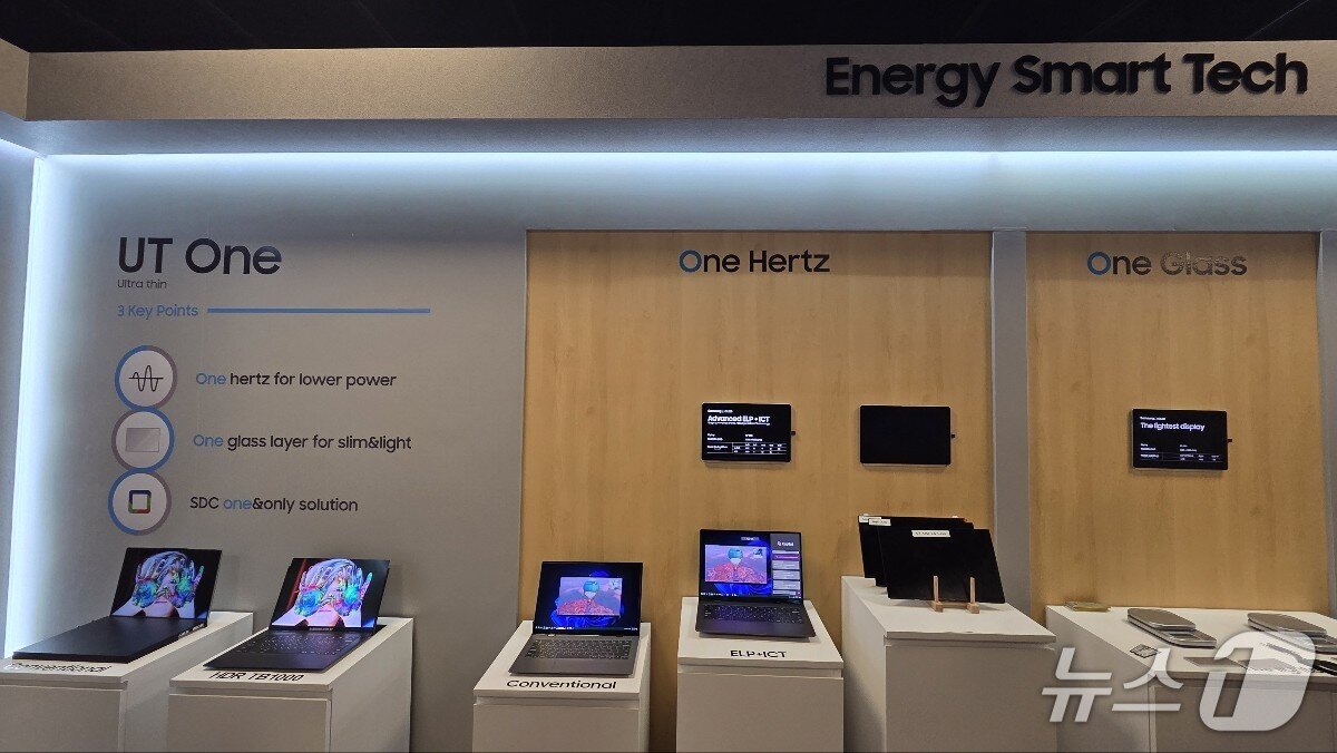 본문 이미지 - 컴퓨텍스 2025 삼성디스플레이 전시관에 UT One 관련 제품이 진열돼 있다. 2025.5.21/뉴스1 ⓒ News1 김민석 기자