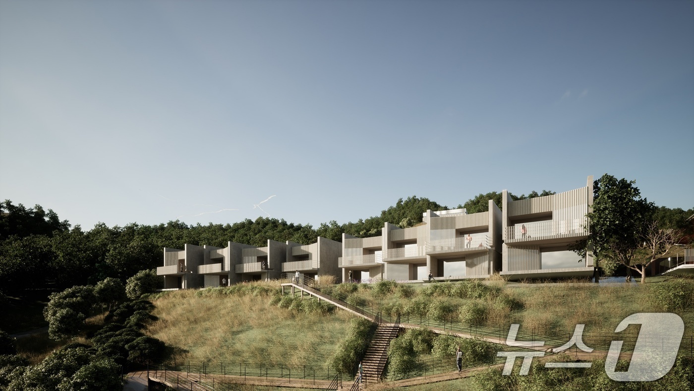 (서울=뉴스1) = 산림청 국립자연휴양림관리소는 22일 부산 사상구 국립백양산자연휴양림의 본격적인 조성을 시작하는 첫 삽을 떳다고 밝혔다.사진은 국립백양산자연휴양림 휴양관 조감도. …