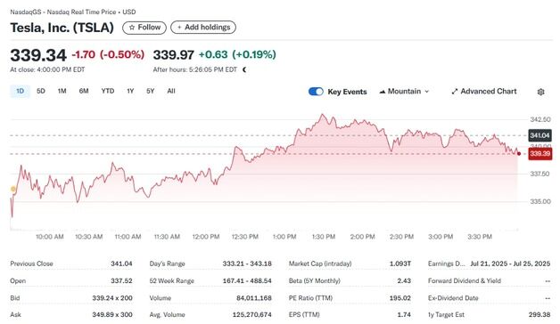 웨드부시 목표가 상향에도 테슬라 0.5%↓ 4주 연속 상승 마감