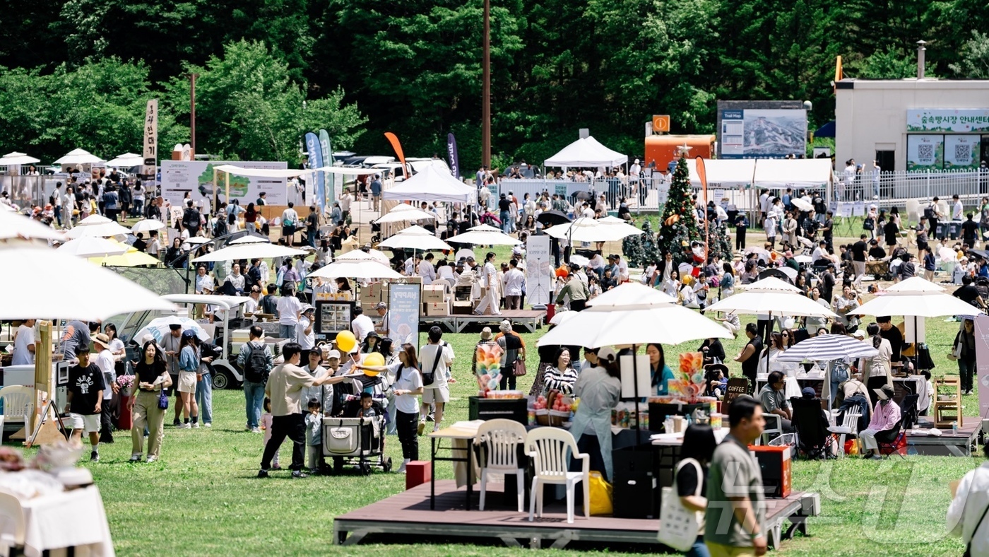 (춘천=뉴스1) 이종재 기자 = 25일 강원 춘천 엘리시안 강촌 리조트에서 열린 '숲속 빵 시장' 축제에 많은 방문객이 몰렸다. 이번 축제에는 춘천을 포함한 전국의 인기 베이커리 …
