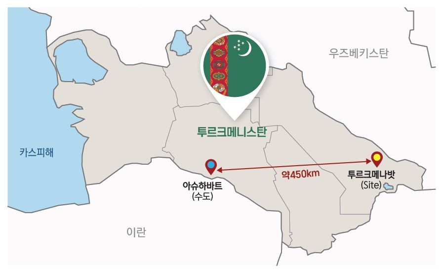 본문 이미지 - 대우건설 투르크메니스탄 미네랄 비료플랜트 생산공장 위치.(대우건설 제공)