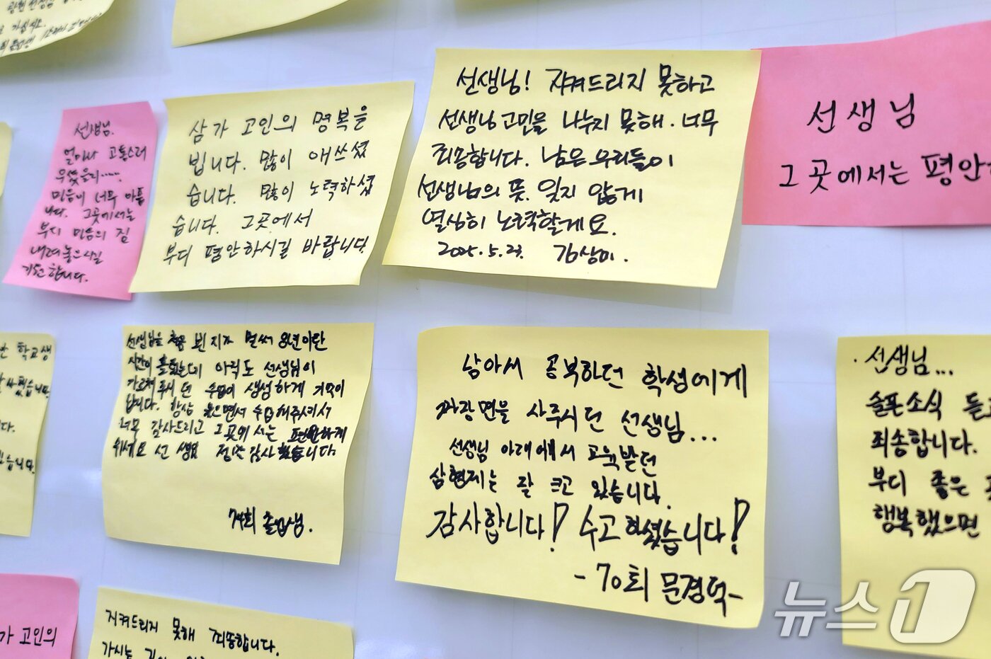 본문 이미지 - 26일 제주도교육청 추모공간에 붙은 쪽지들