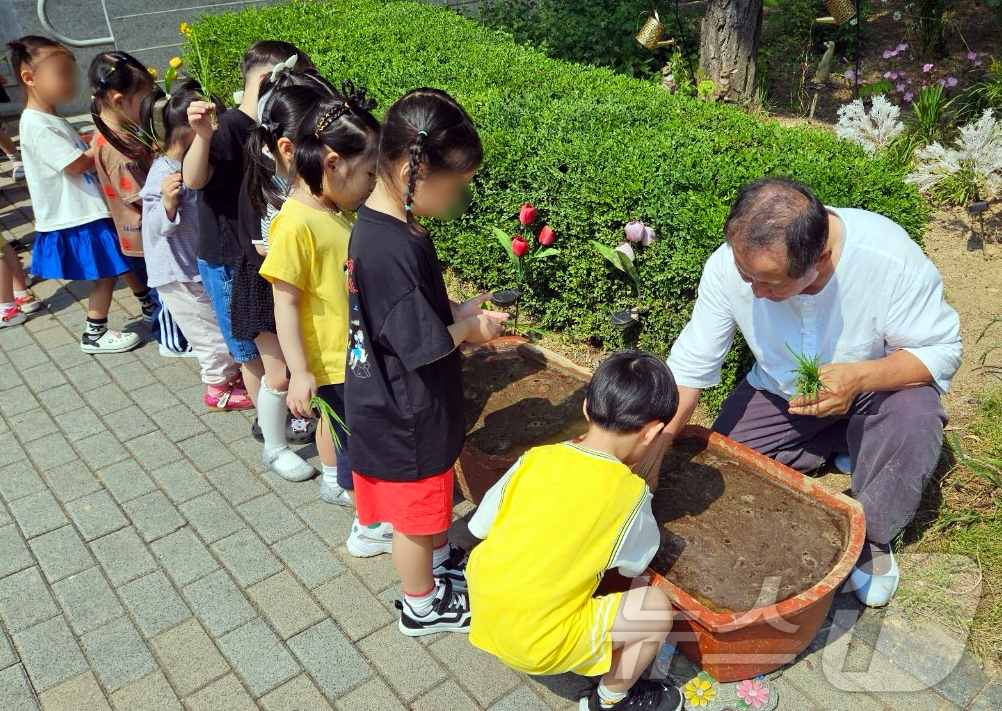 (홍성=뉴스1) 이동원 기자 = 홍성군과 홍성환경농업마을 영농조합법인(대표 주형로)은 28일 ‘학교 친환경농업 실천지원 사업’의 일환으로 풀꽃향기 유치원에서 원아들과 교직원이 참여 …