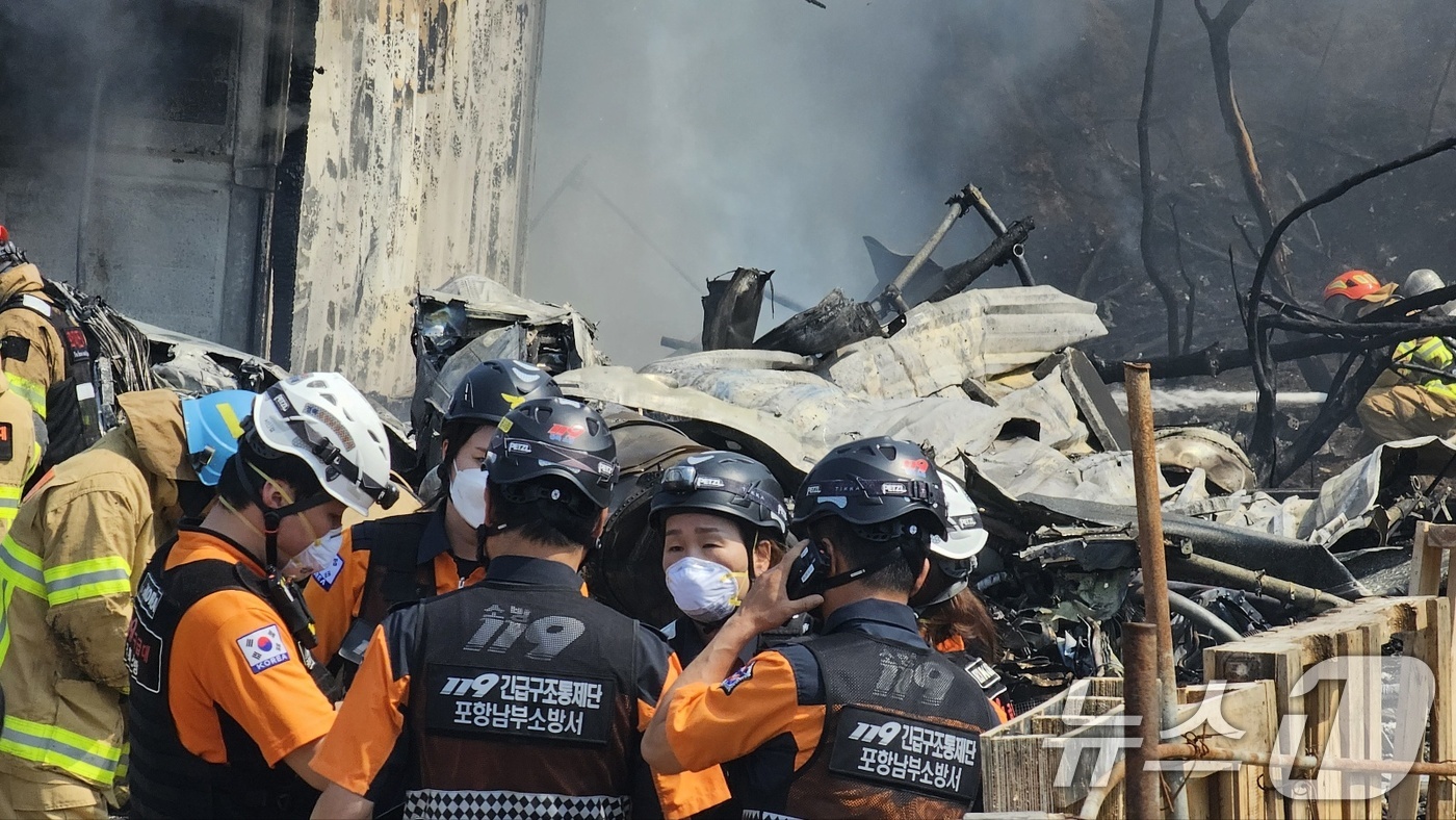 (포항=뉴스1) 최창호 기자 = 29일 오후 1시 35분쯤 경북 포항 남구 동해면 야산에 해군 해상 초계기 (P-3C)가 추락해 전소됐다. 2025.5.29/뉴스1