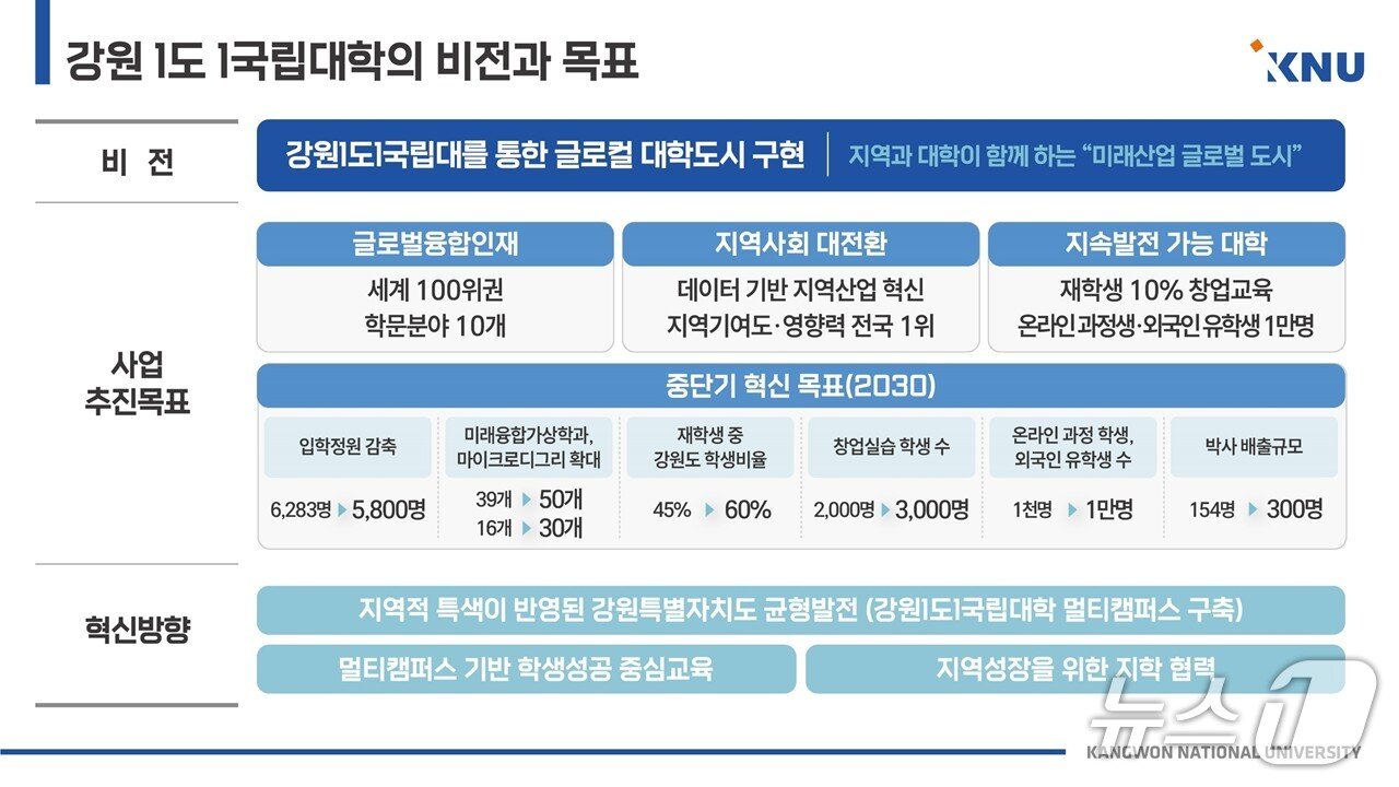 본문 이미지 - 강원 1도 1국립대학의 비전과 목표.&#40;강원대 제공, 재판매 및 DB금지&#41;