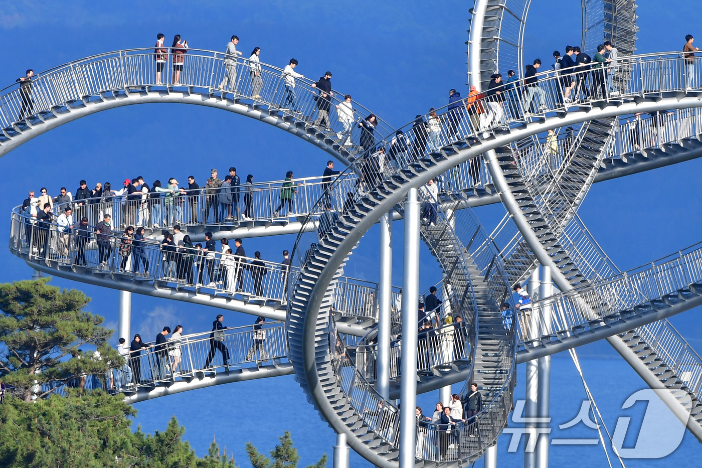 (포항=뉴스1) 최창호 기자 = 3일 오후 경북 포항시 북구 환호공원 스페이스워크에서 관광객들이 연휴를 보내고 있다. 2025.5.3/뉴스1