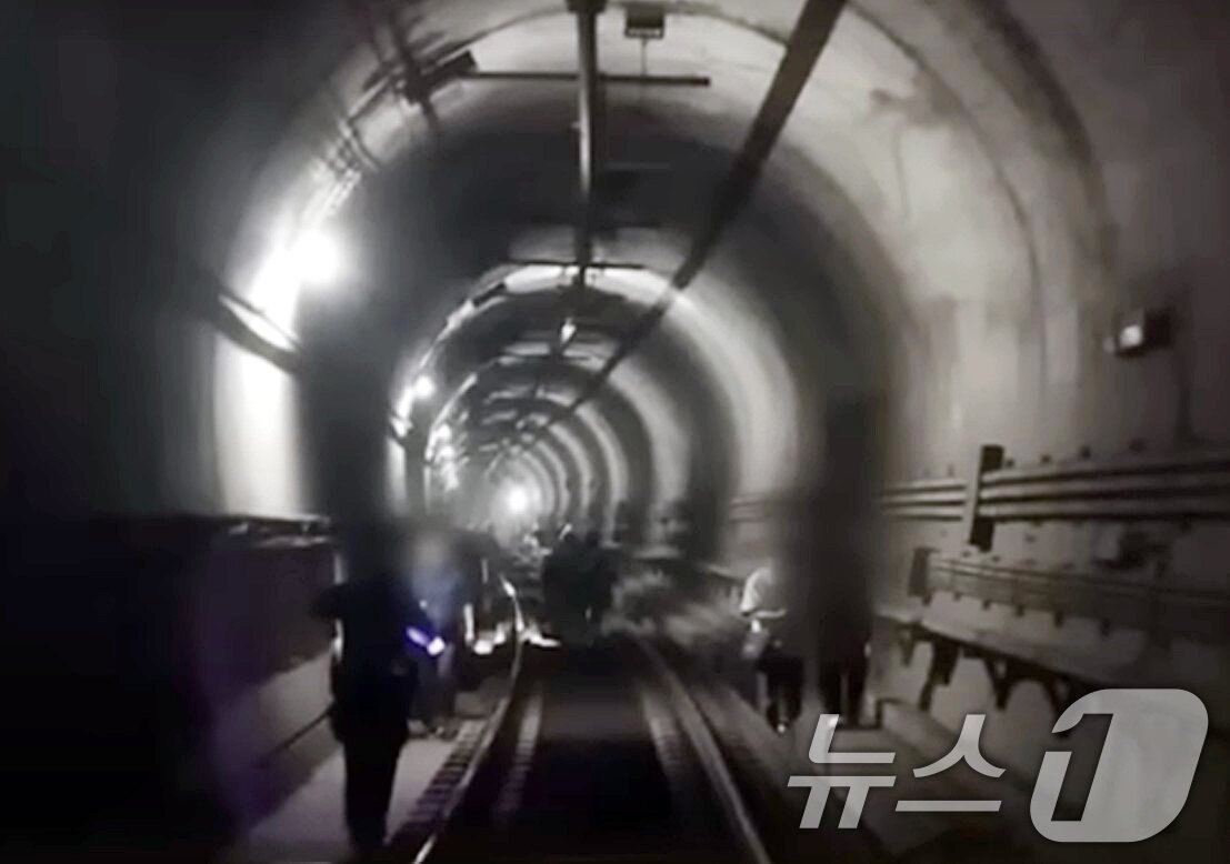 본문 이미지 - 31일 오전 서울 지하철 5호선 마포역~여의나루역 구간에서 방화로 추정되는 화재가 발생해 승객들이 선로를 통해 대피하고 있다. (독자 제공. 재판매 및 DB 금지) 2025.5.31/뉴스1