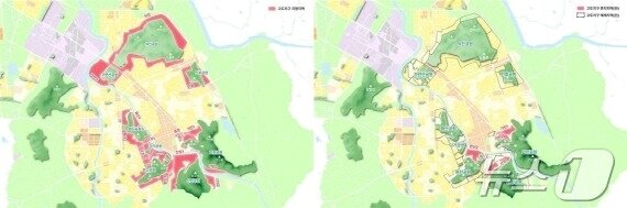 본문 이미지 - 기존 공원 주변 고도지구(사진 왼쪽)와 변경된 고도지구/뉴스1