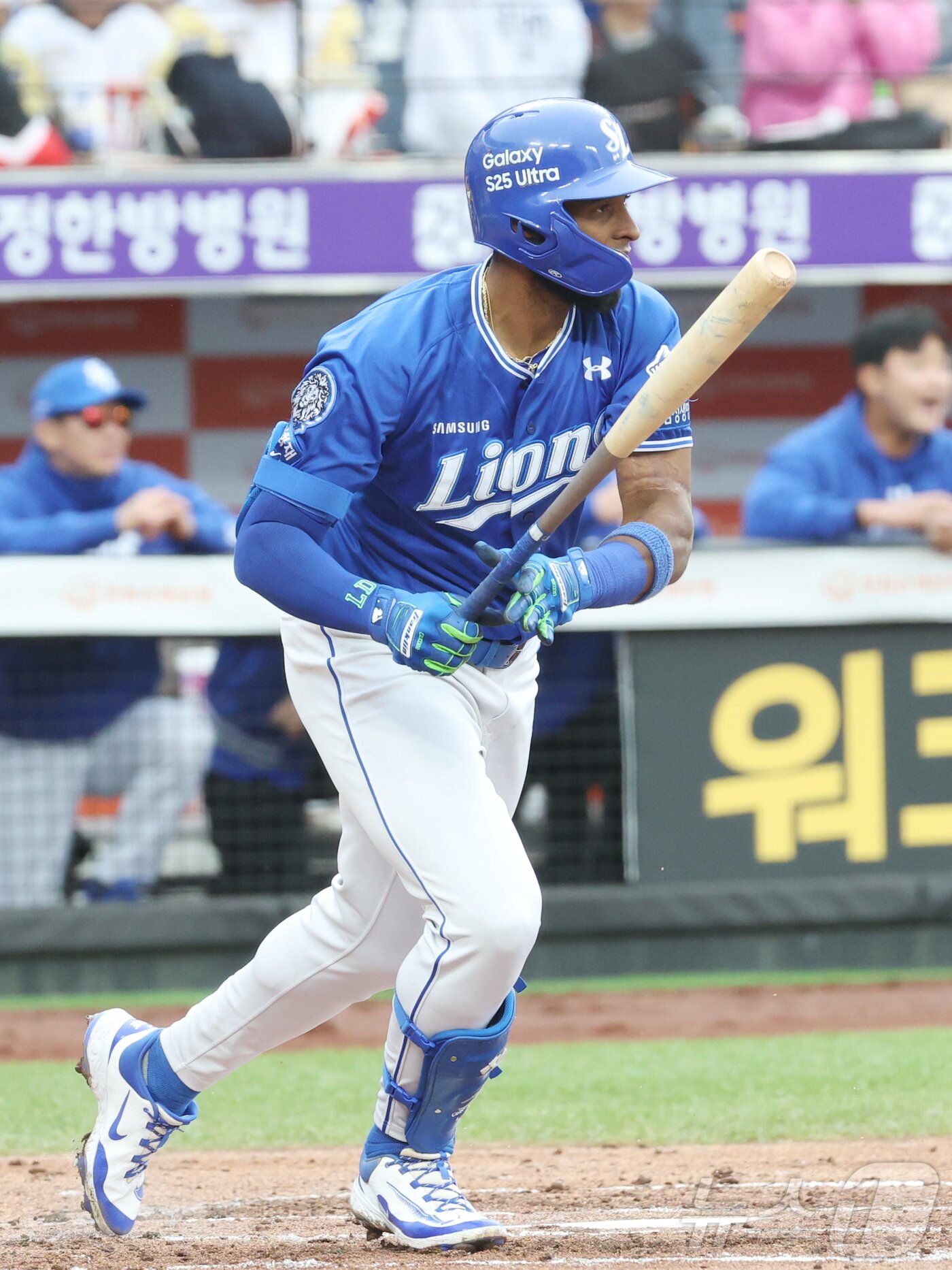 본문 이미지 - 6일 대전 한화생명볼파크에서 열린 &#39;2025 신한 SOL 뱅크 KBO리그&#39; 프로야구 한화 이글스와 삼성라이온즈 경기에서 삼성 3회초 2사 1,2루에서 디아즈가 선취 1타점 안타를 치고 있다. 2025.5.6/뉴스1 ⓒ News1 김기남 기자