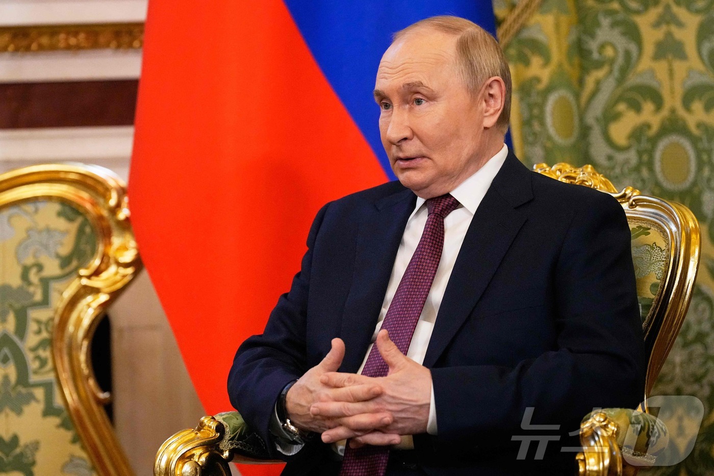 (모스크바 AFP=뉴스1) 우동명 기자 = 블라디미르 푸틴 러시아 대통령이 7일(현지시간) 모스크바 크렘린 궁에서 전승절 80주년 기념식 참석 차 방문한 니콜라스 마두로 베네수엘라 …