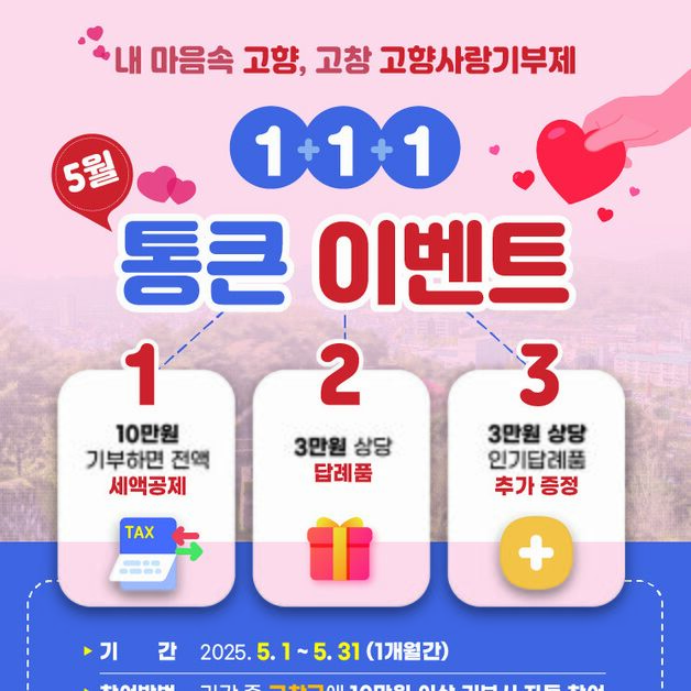 고창군, 가정의 달 맞아 고향사랑기부제 '5월 1+1+1 통큰 이벤트'